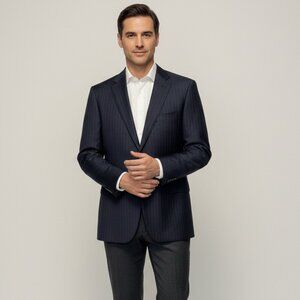 Jos A Bank Navy Blue Pinstripe Sport Coat Size 46R